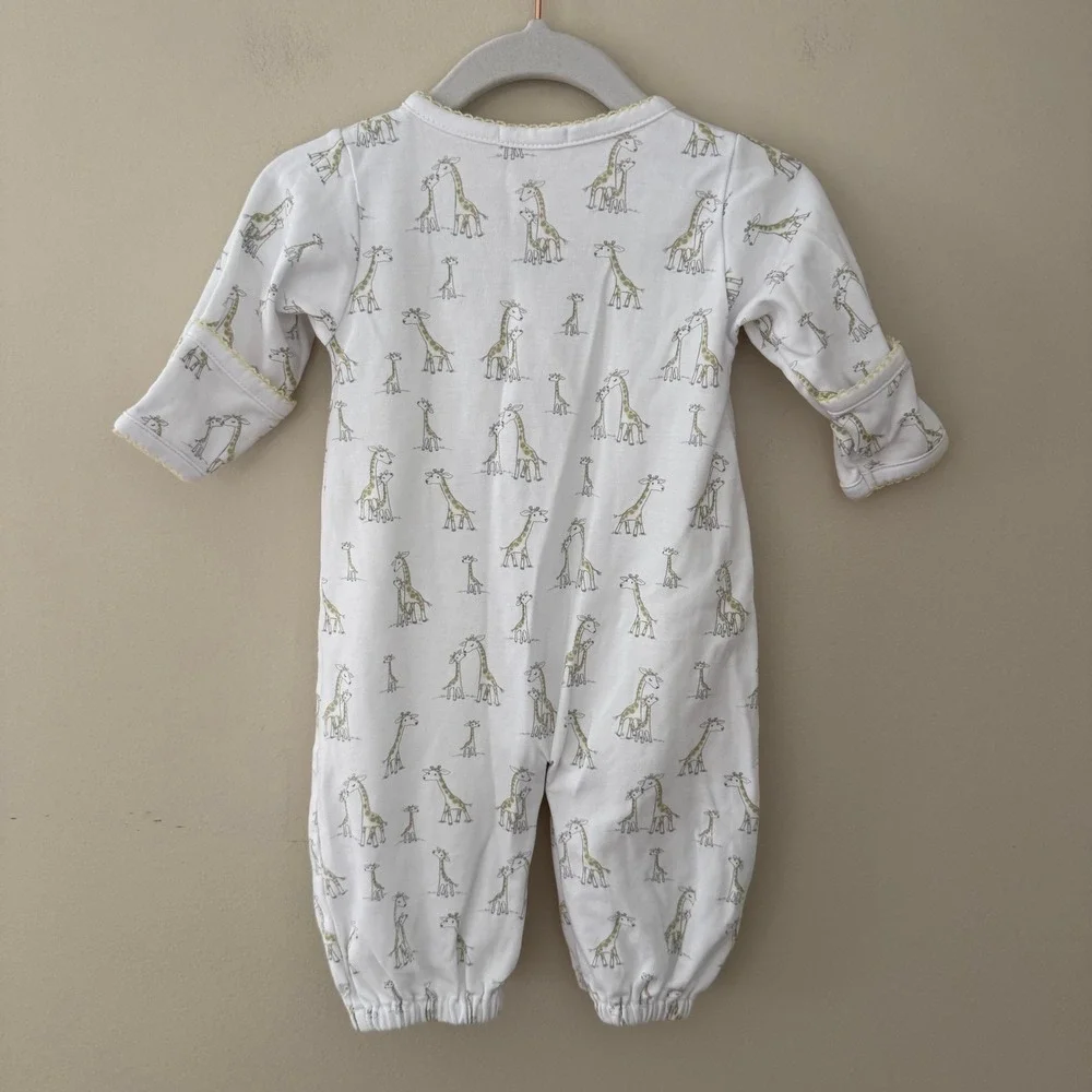 Kissy‎ Kissy Newborn Giraffe Print Pima Cotton Sleeper White Yellow Trim NB